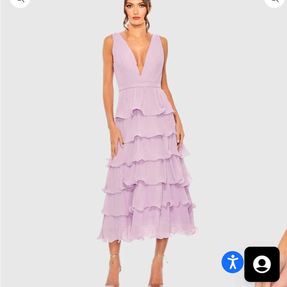 Mac Duggal Lilac Tiered Midi Dress